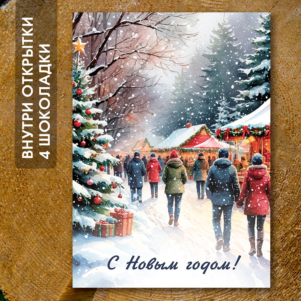 Шоко-открытка "С Новым Годом!" люди,ёлочки 